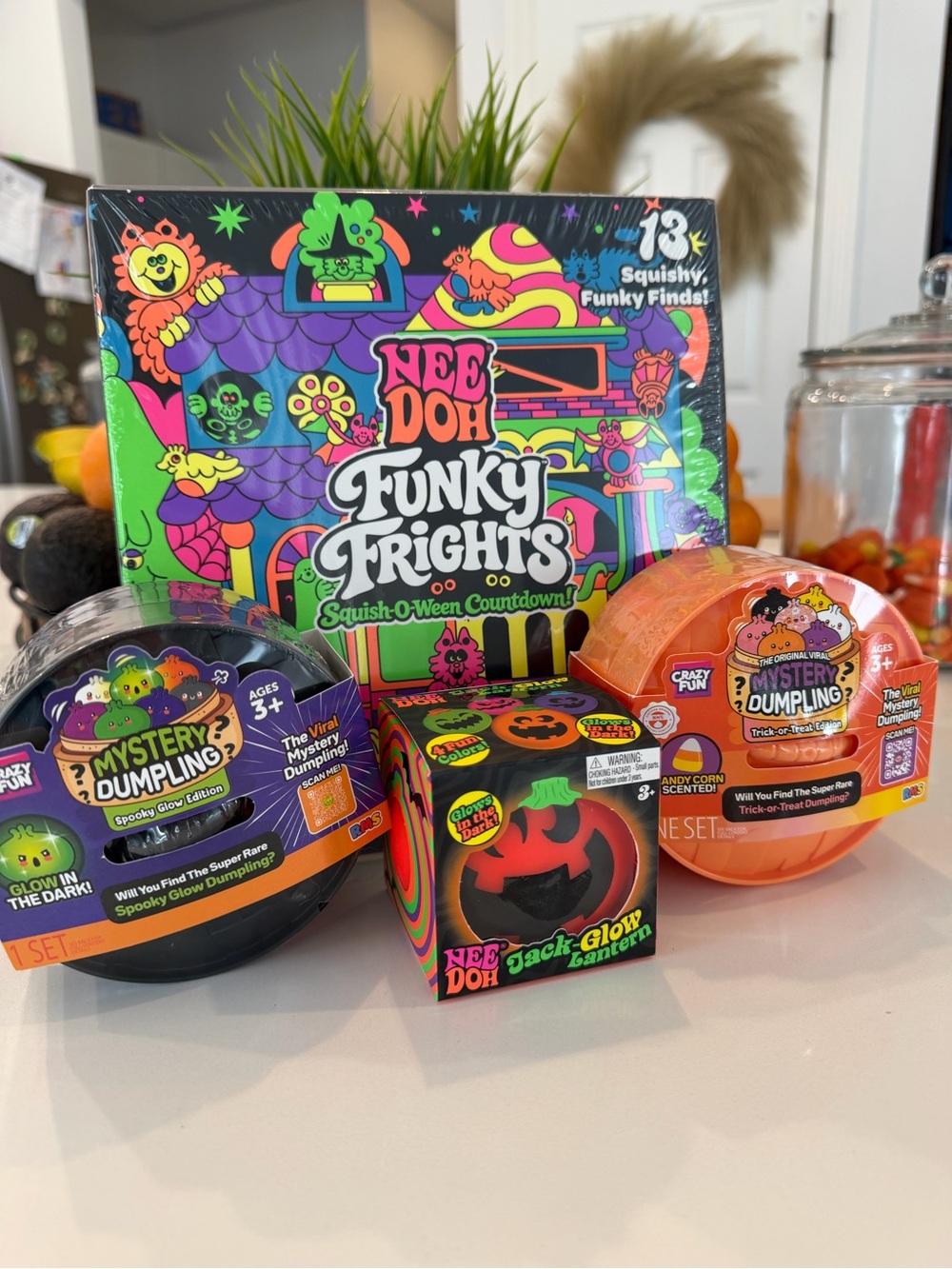 NeeDoh Funky Frights Squish-O-Ween Toy Set - Black, Orange, Purple, Green